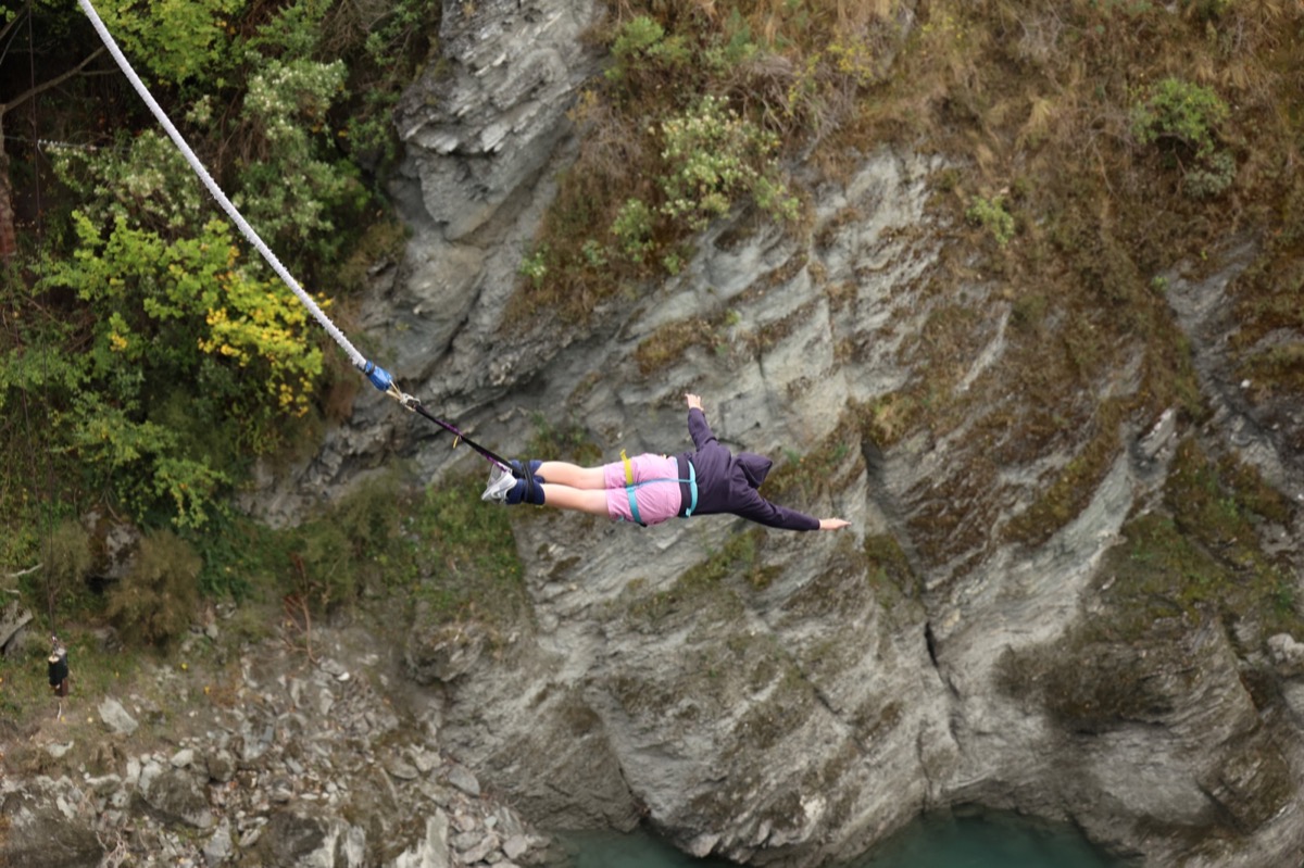 Baxter suspended above the water.