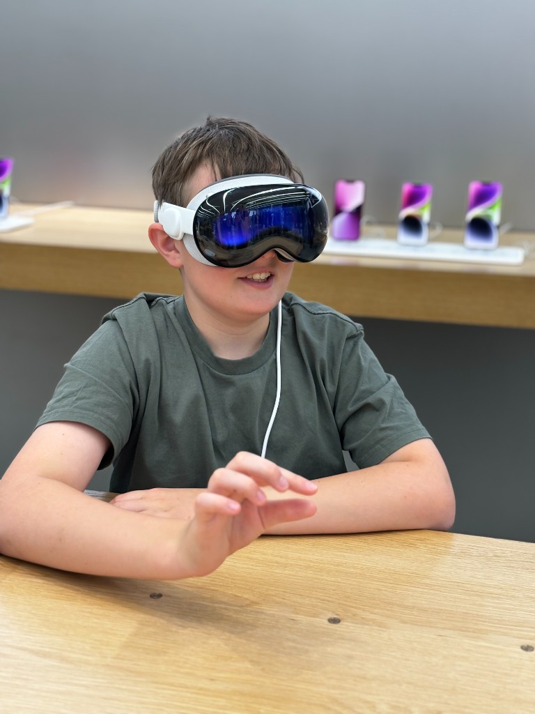 Baxter wearing a mixed reality headset.